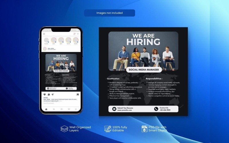 Job Vacancy Hiring Template: Square PSD Banner Social Media