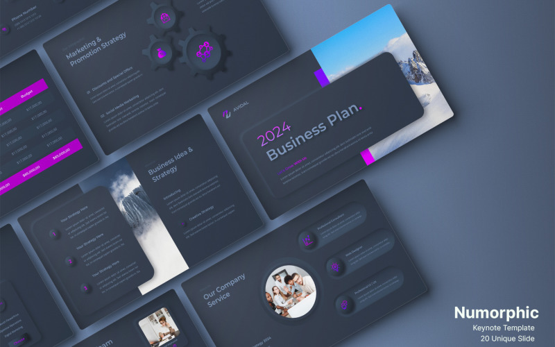 Neumorphic Business Plan Keynote Presentation Template dark Keynote Template