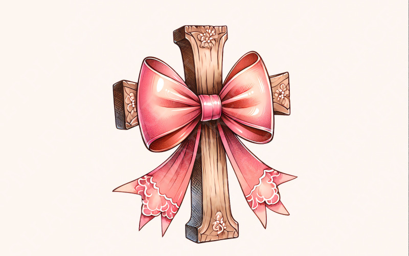 Cross with Pink Bow Png, Christian PNG Coquette, Bible Verse Bow PNG, Pink Coquette Bow PNG Illustration