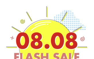 Flash sale sticker with sun for the 08.08 date in Memphis style