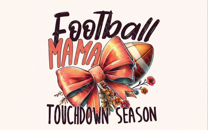 Football Mama Png, Football Bow Png, Touch Down Season Png, Football Mom Png, Game Day Png Illustration