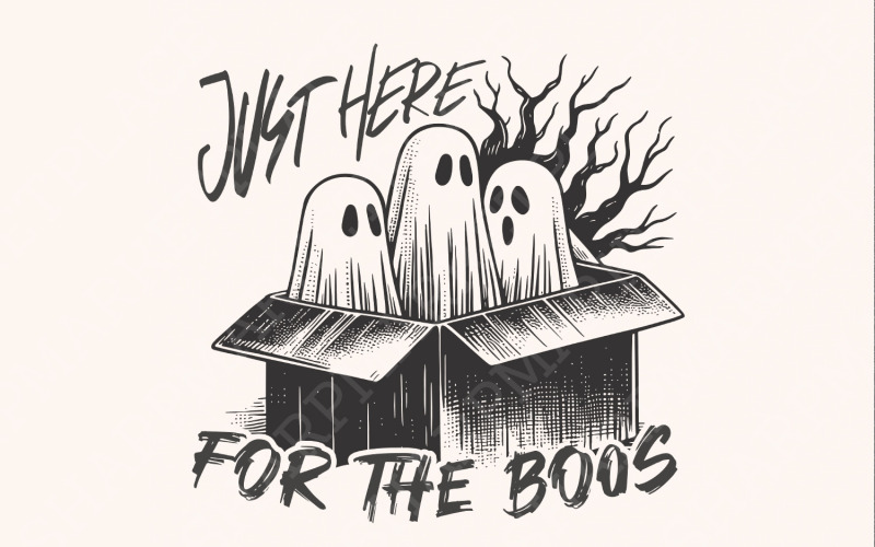 Here for the Boos PNG, Retro Vintage Png, Funny Halloween Shirt, Sarcastic Fall Png, Cute Halloween Illustration