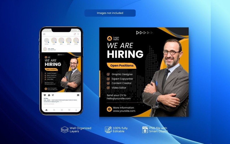 Hiring PSD Job Vacancy: Banner Template Black Social Media