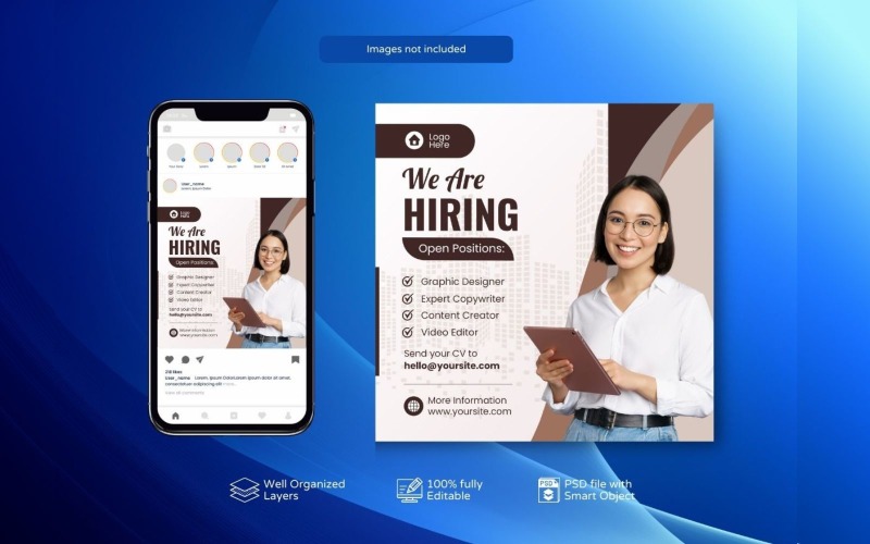Hiring PSD Job Vacancy: Banner Template Brown Social Media