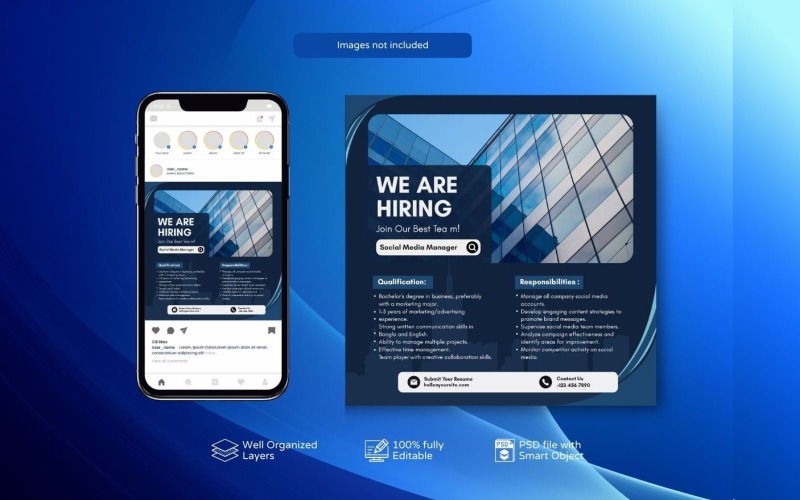 Minimal PSD Banner Template: Hiring Job Vacancy Post Social Media
