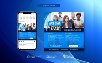 PSD Social Media Template: Hiring Job Vacancy Post Blue