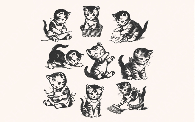 Vintage Cats Png, Retro Cat Png, Cat Tattoo Png, Funny Cat Png, Cat Tshirt Png, Cat Pattern Png Illustration