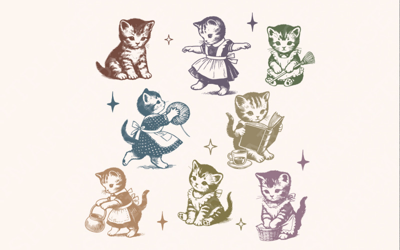 Vintage Cats Png, Retro Cat Png, Cat Tattoo Png, Funny Cat Png, Cat Tshirt Png Illustration