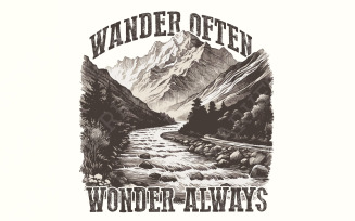 Wander Often Wonder Always PNG, Retro Mountain Png, Wanderer Png, Mountain Girl Png, Boho Design