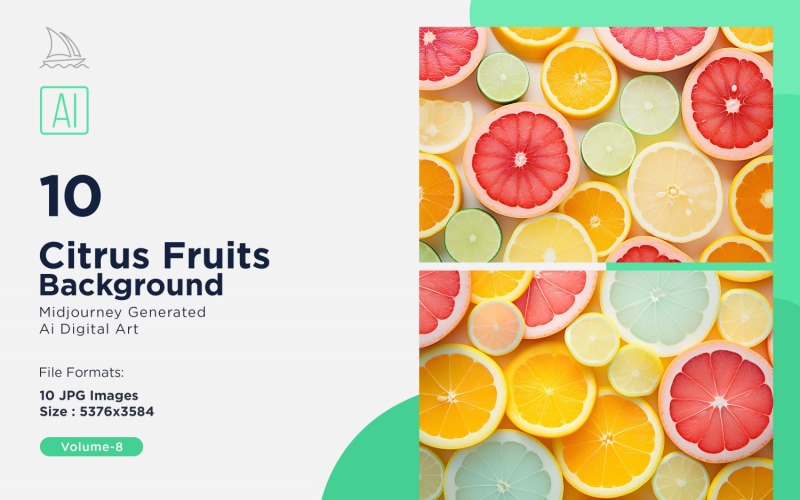 Citrus Fruits Background 10 Set V-8 Illustration