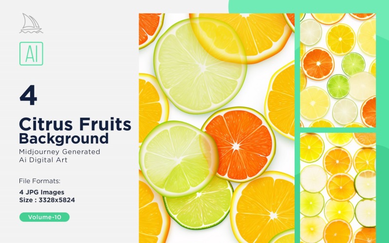 Citrus Fruits Background 4 Set V-10 Illustration