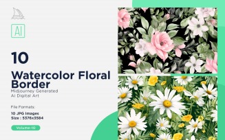 Watercolor Floral Border illustration 10 Set-10