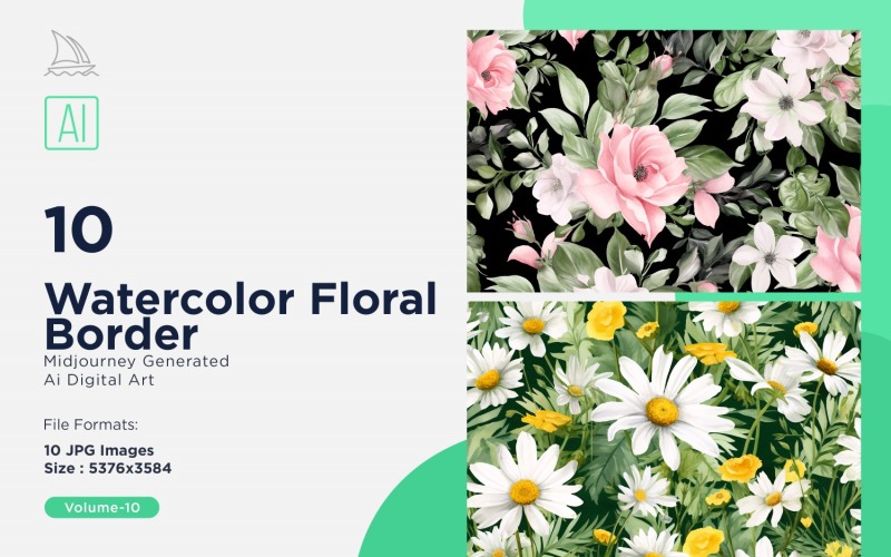 Watercolor Floral Border illustration 10 Set-10 Illustration