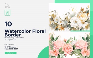 Watercolor Floral Border illustration 10 Set-1