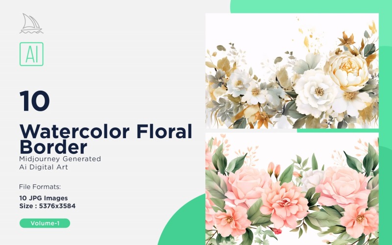 Watercolor Floral Border illustration 10 Set-1 Illustration