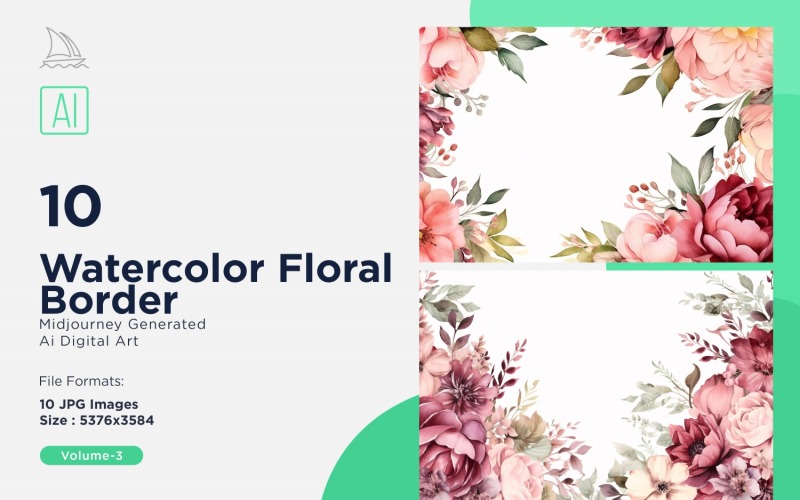 Watercolor Floral Border illustration 10 Set-3 Illustration