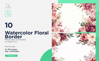 Watercolor Floral Border illustration 10 Set-4