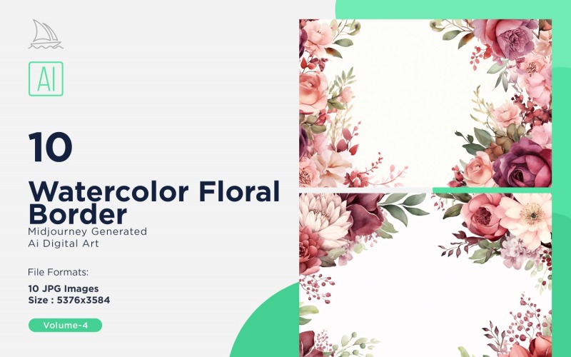 Watercolor Floral Border illustration 10 Set-4 Illustration