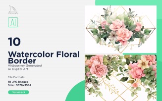 Watercolor Floral Border illustration 10 Set-5