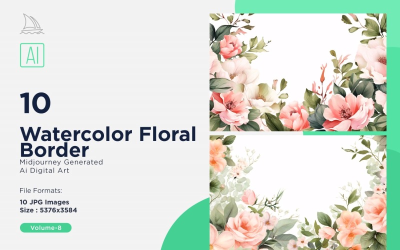 Watercolor Floral Border illustration 10 Set-8 Illustration