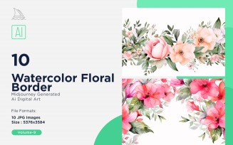 Watercolor Floral Border illustration 10 Set-9