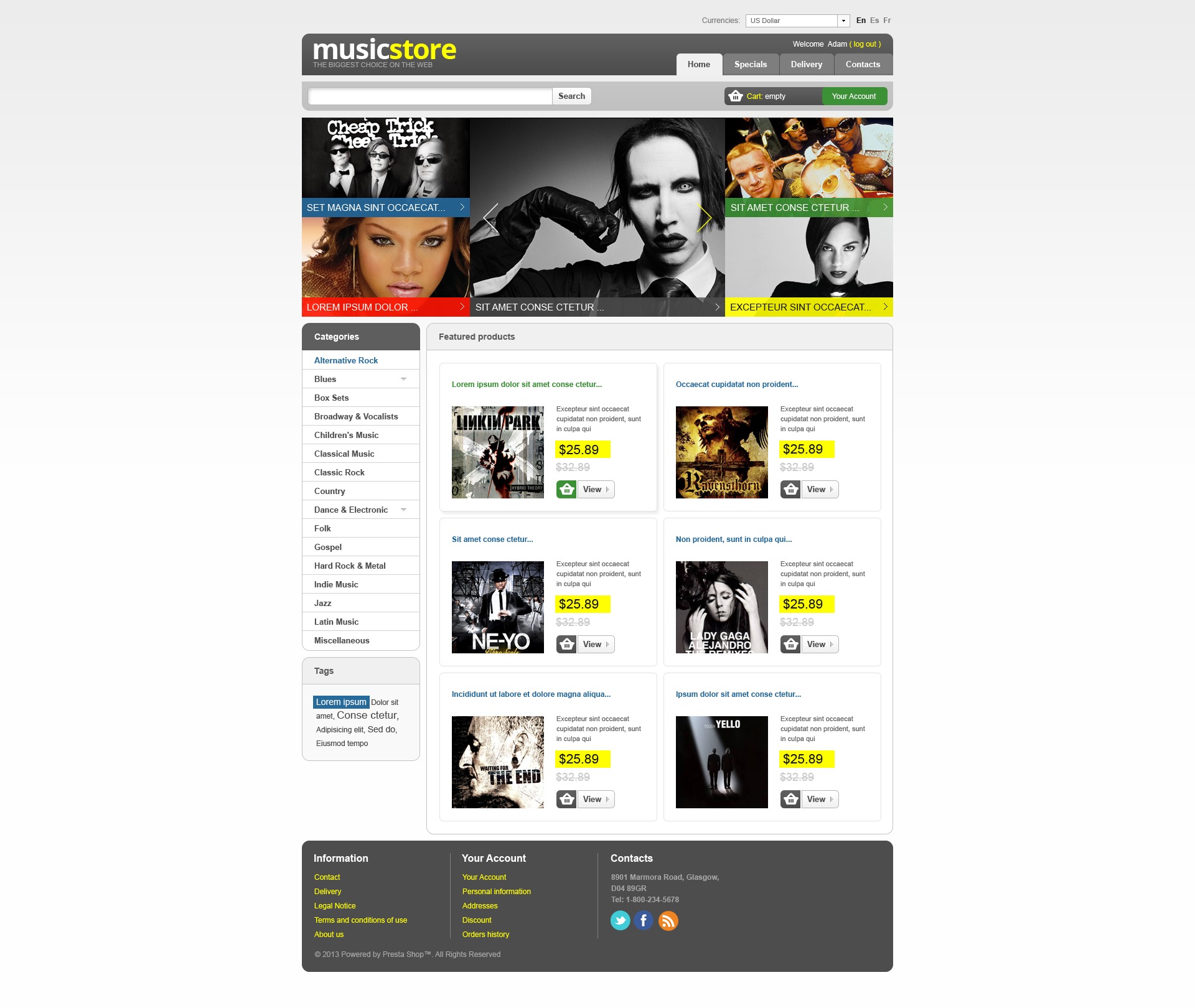 Music Store PrestaShop-tema #43577 - skärmbild