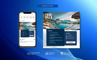 Blue Minimal Social Media Post Template for Hotels or Resort