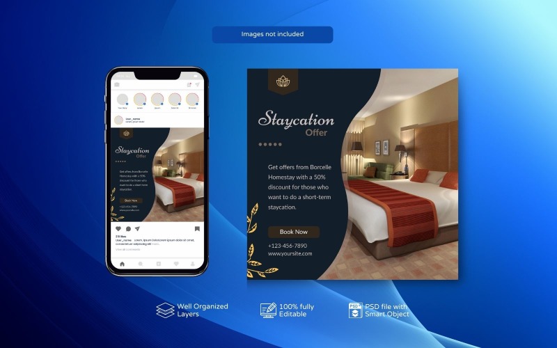 Book Now: Hotel Resort Promotional PSD Template Social Media