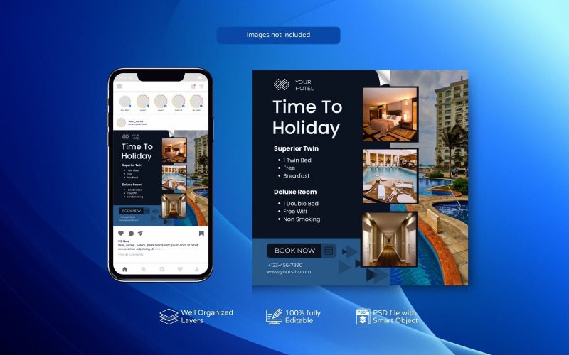 Elegant Hotel Marketing PSD Template Social Media