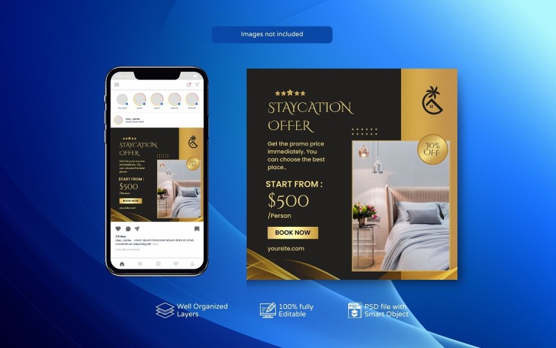 Golden Elegant Hotel Marketing PSD Template Social Media