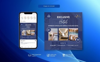 Hotel Business Instagram Post Template Blue