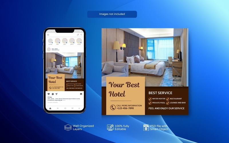 Hotel Business Instagram Post Template Brown Social Media