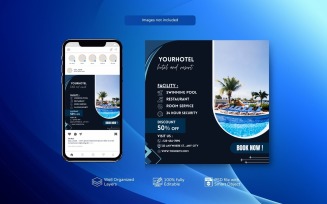 Hotel Business Instagram Post Template Dark Blue