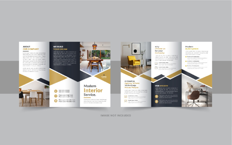 Interior trifold brochure, Real estate or furniture trifold brochure design layout Corporate Identity