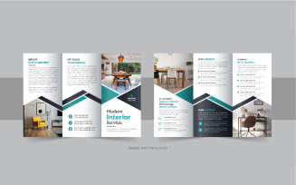 Interior trifold brochure, Real estate or furniture trifold brochure design template layout