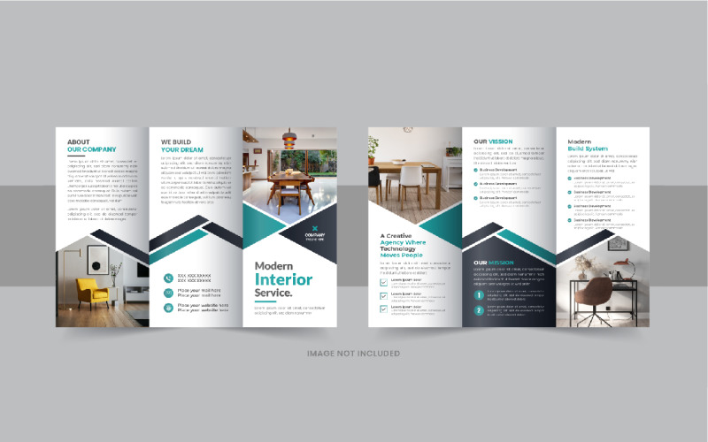 Interior trifold brochure, Real estate or furniture trifold brochure design template layout Corporate Identity