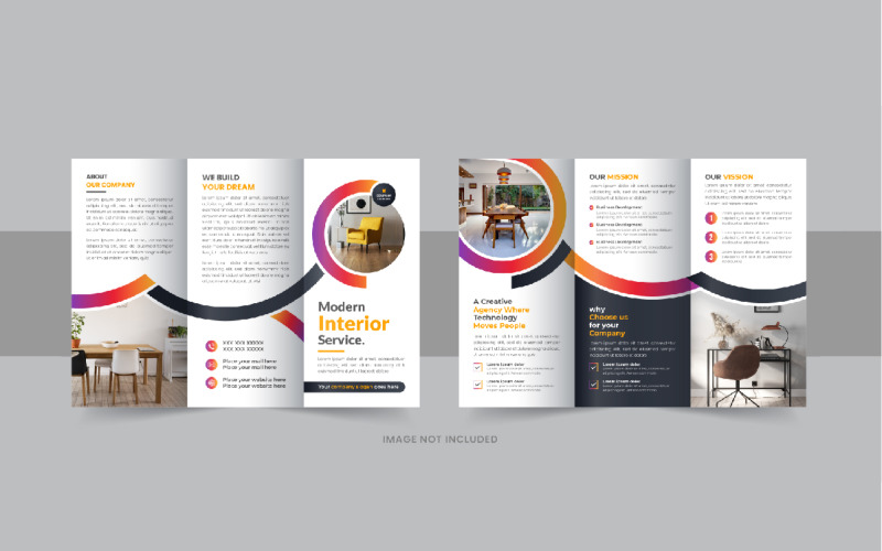 Interior trifold brochure, Real estate or furniture trifold brochure template layout Corporate Identity