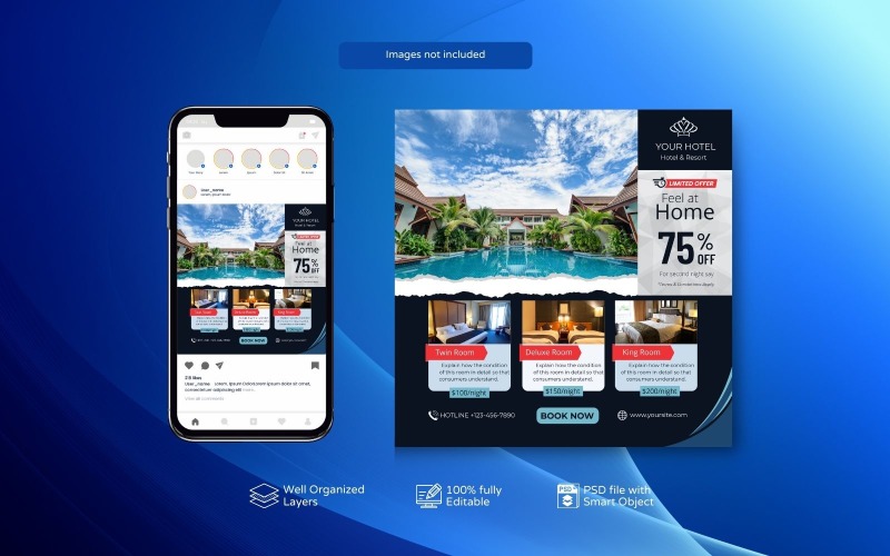 Minimal PSD Hotel Social Media Template