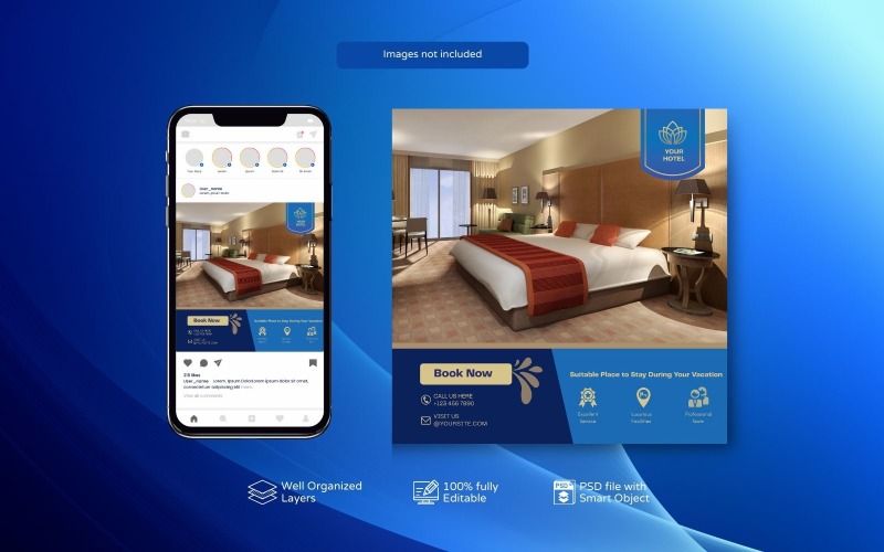 PSD Hotel Social Media Template Sky Blue