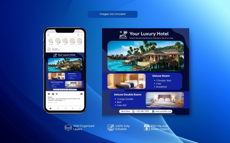 PSD Social Media Hotel Template Royal Blue