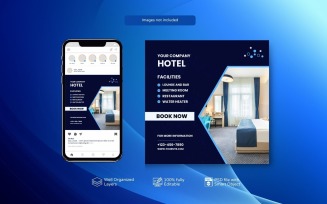 Social Media Post Template for Hotels or Resort Blue