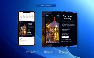 Social Media Post Template for Hotels or Resort Business Blue