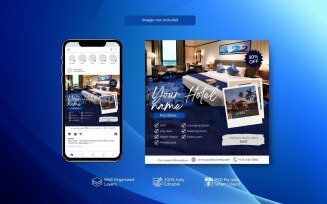 Social Media Post Template for Hotels or Resort Dark Blue