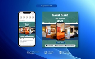 Social Media Post Template for Hotels or Resort Green