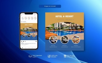 Social Media Post Template for Hotels or Resort Light Blue