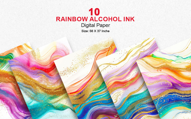 Colorful rainbow gold glitter alcohol ink art background Background