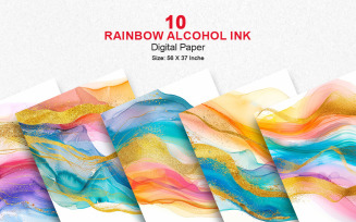 Colorful watercolor rainbow alcohol ink art and gold glitter texture background