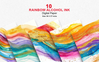 Colorful watercolor rainbow alcohol ink art and shiny gold glitter texture background