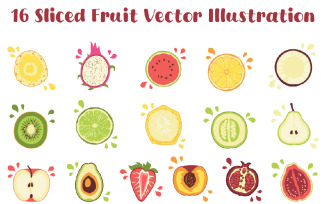 16 Sliced Fruit Vector Illustration