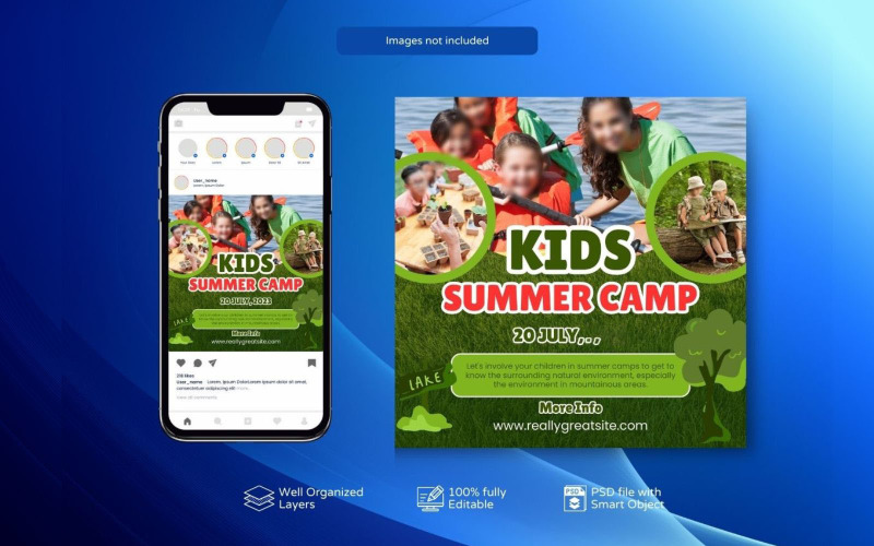 Kids Summer Camp Social Media PSD Template